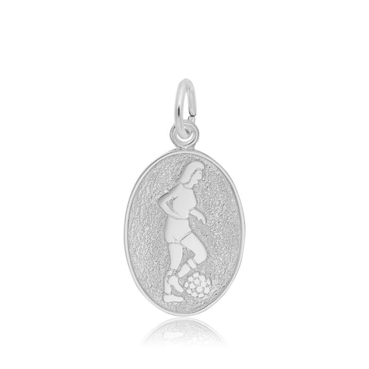 Soccer Player Oval Disc Charm in Sterling Silver