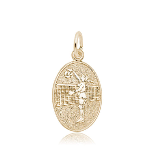 Volleyball Oval Disc Charm in 14K Yellow Gold