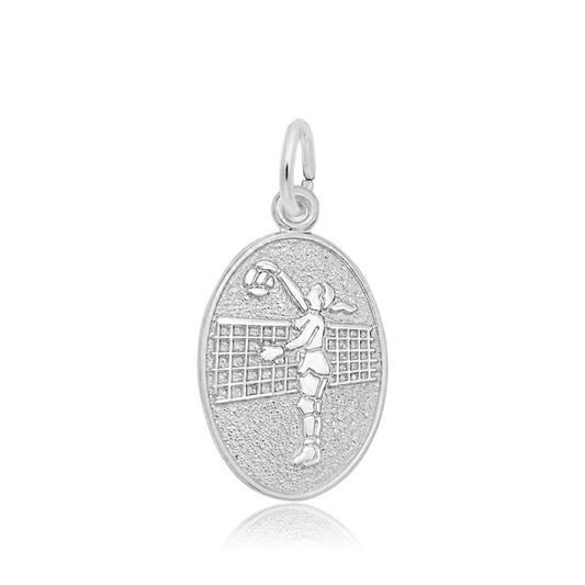 Volleyball Oval Disc Charm in Sterling Silver