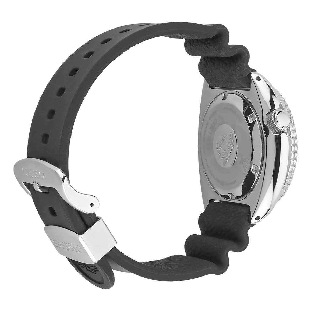 Seiko Men's Prospex Automatic Stainless Steel Watch with Black Dial & Silicone Strap front view