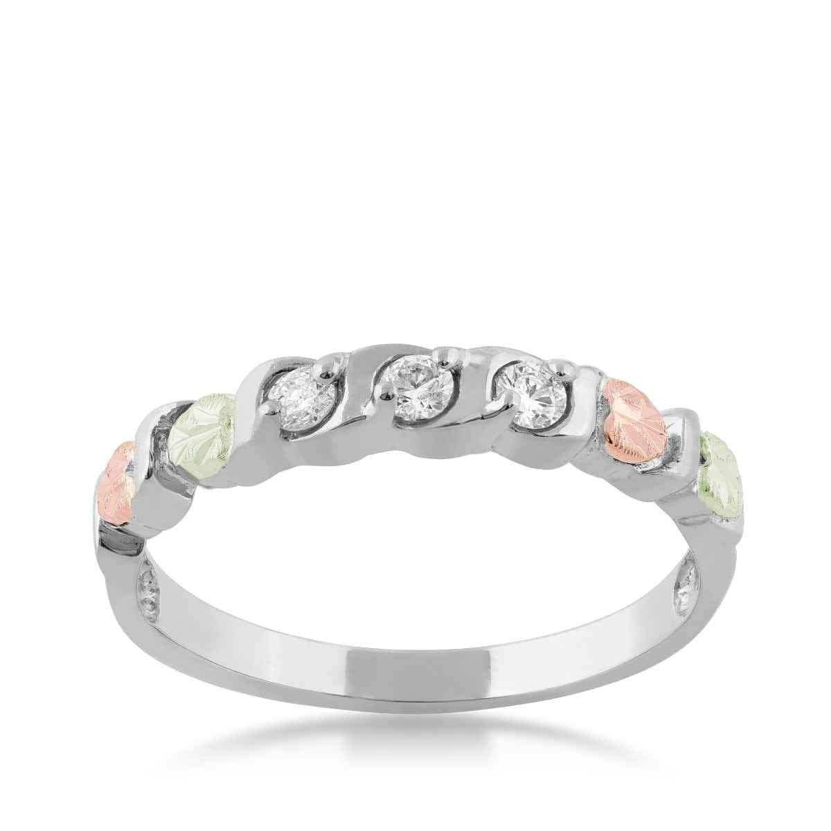 Black Hills Gold 1/7 ct. tw. Round 3-Stone Diamond Anniversary Ring in 10K White Gold