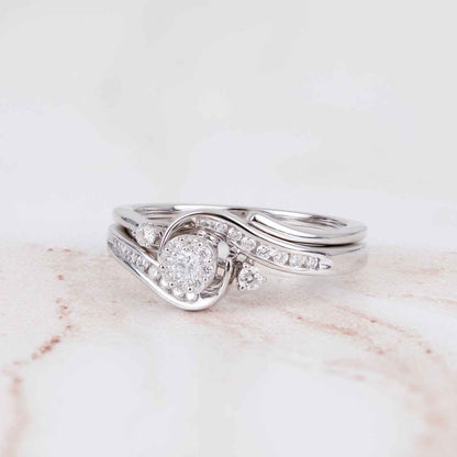 True Promise 1/4 ct. tw. Diamond Cluster Wedding Set in 10K White Gold side profile