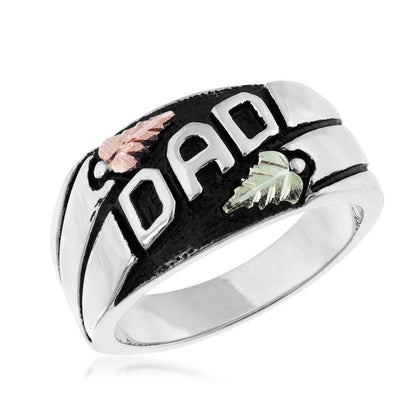 Black Hills Gold Men's Antiqued Dad Ring in Sterling Silver front view
