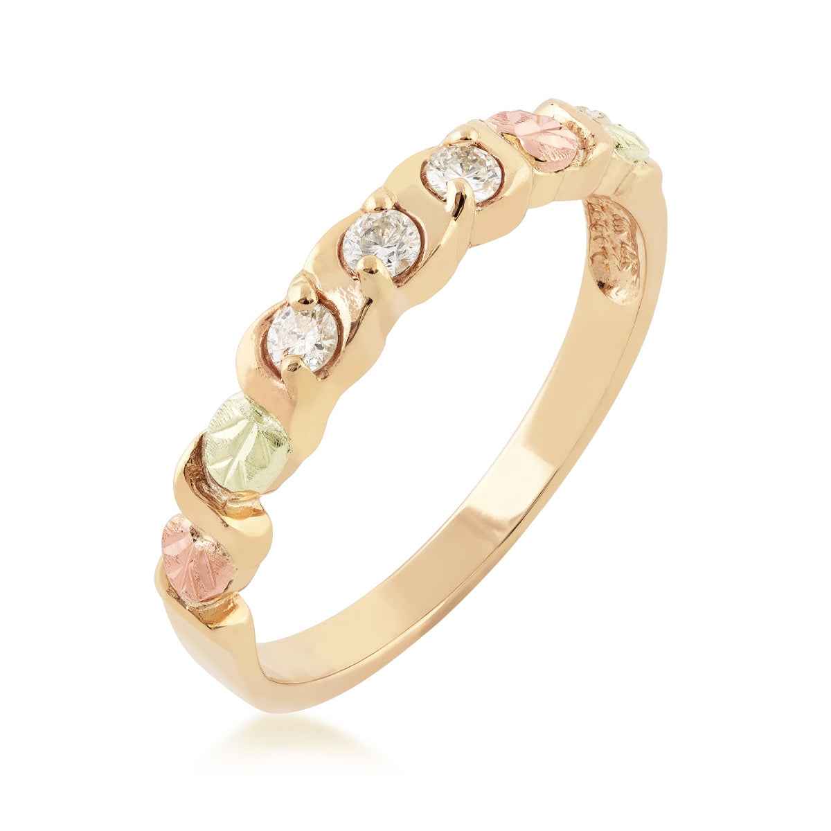 Black Hills Gold 1/7 ct. tw. Round 3-Stone Diamond Anniversary Ring in 10K Yellow Gold front view