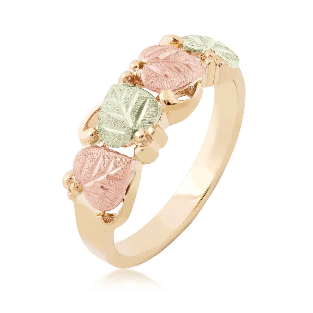 Black Hills Gold Pink & Green Four Leaf Ring in 10K Yellow Gold front view