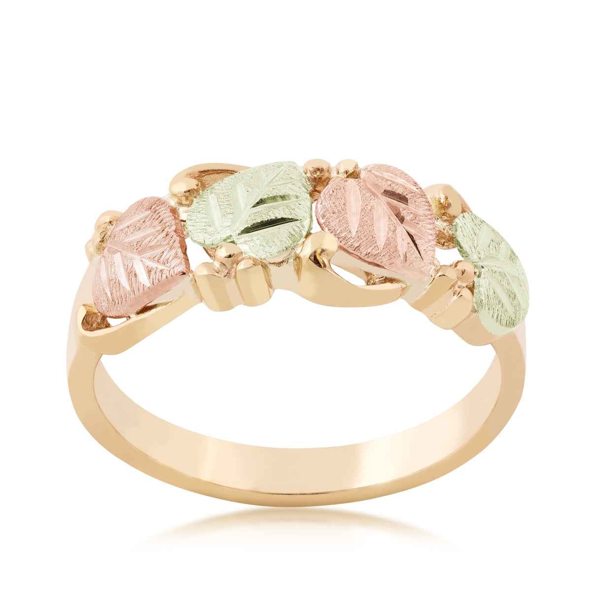 Black Hills Gold Pink & Green Four Leaf Ring in 10K Yellow Gold