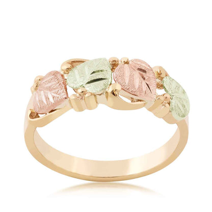 Black Hills Gold Pink & Green Four Leaf Ring in 10K Yellow Gold