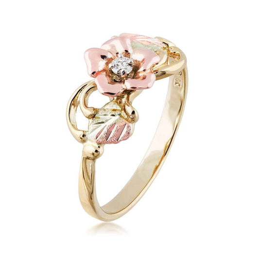 Black Hills Gold Diamond Accent Rose Promise Ring in 10K Yellow Gold front view