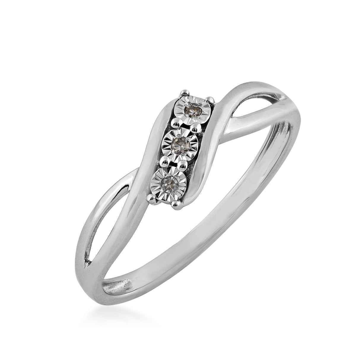 3-Stone Diamond Promise Ring with Miracle Plated Halos in 10K White Gold front view