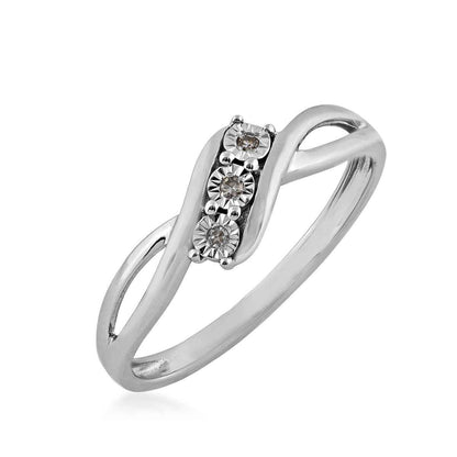 3-Stone Diamond Promise Ring with Miracle Plated Halos in 10K White Gold front view