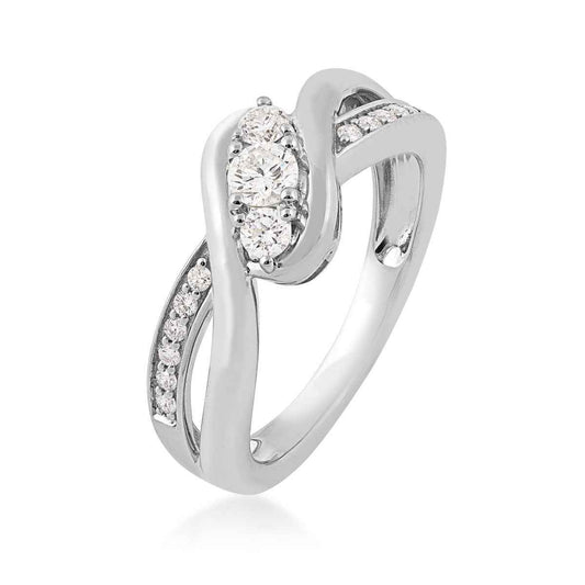 3/8 ct. tw. Round Brilliant Diamond 3-Stone Bypass Anniversary Ring in 10K White Gold front view
