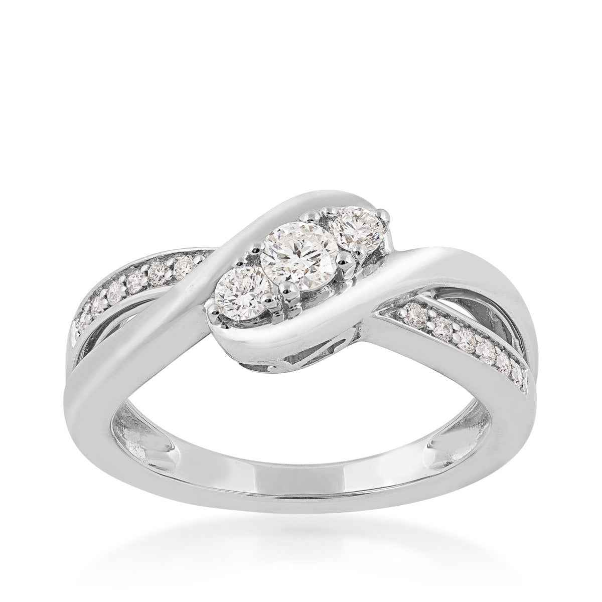 3/8 ct. tw. Round Brilliant Diamond 3-Stone Bypass Anniversary Ring in 10K White Gold
