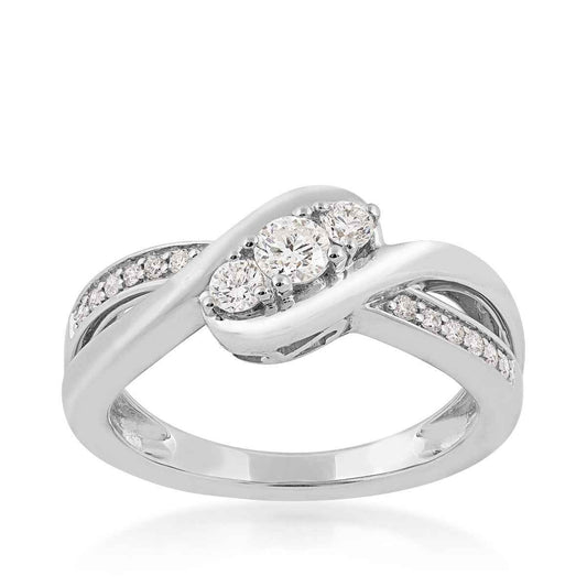3/8 ct. tw. Round Brilliant Diamond 3-Stone Bypass Anniversary Ring in 10K White Gold