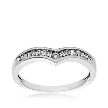 GOLD TAG 1/4 ct. tw. Round & Straight Baguette Diamond Chevron Style Anniversary Band in 14K White Gold - R200417W6.5