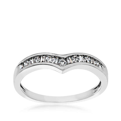 1/4 ct. tw. Round & Straight Baguette Diamond Chevron Style Anniversary Band in 14K White Gold