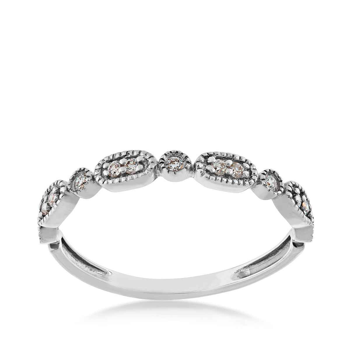 Perfect Match Diamond Accent Stackable Anniversary Ring with Milgrain Halos in 10K White Gold
