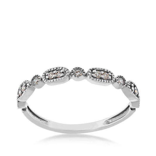 Perfect Match Diamond Accent Stackable Anniversary Ring with Milgrain Halos in 10K White Gold