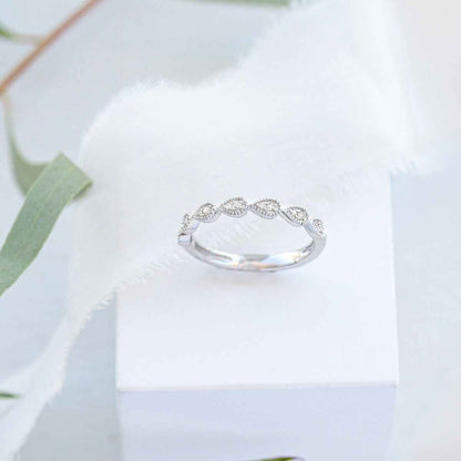 Perfect Match .08 ct. tw. Diamond Stackable Anniversary Ring with Tear Drop Shaped Detailing in 10K White Gold front view