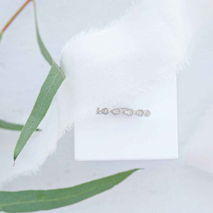 Perfect Match .08 ct. tw. Diamond Stackable Anniversary Ring with Tear Drop Shaped Detailing in 10K White close-up detail