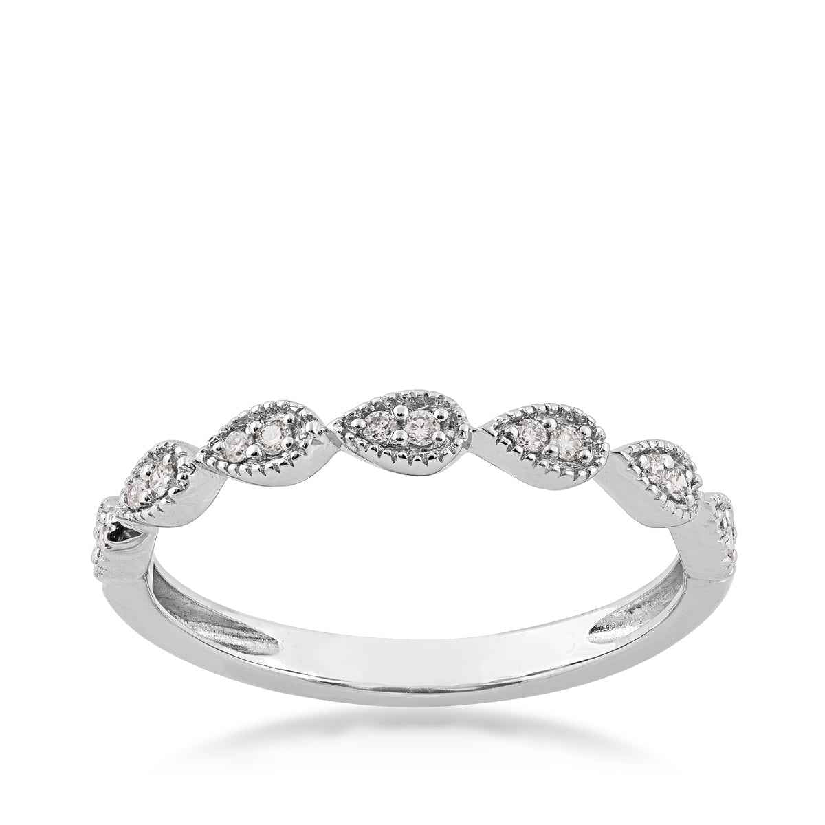 Perfect Match .08 ct. tw. Diamond Stackable Anniversary Ring with Tear Drop Shaped Detailing in 10K White Gold