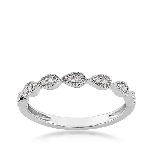 Perfect Match .08 ct. tw. Diamond Stackable Anniversary Ring with Tear Drop Shaped Detailing in 10K White Gold