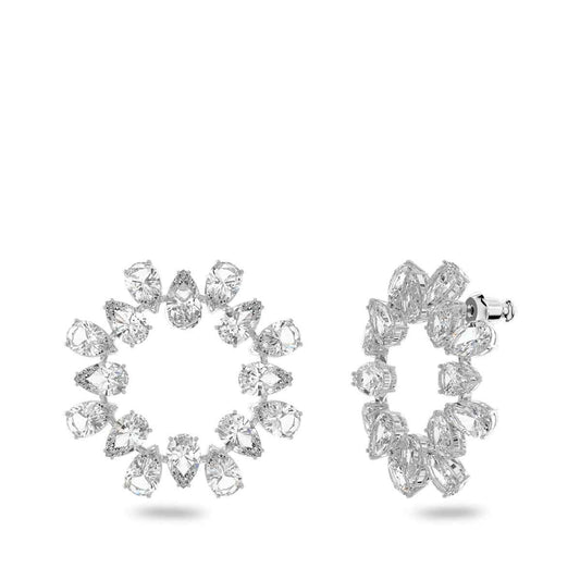 Swarovksi Millenia Pear White Crystal Circle Earrings in White Rhodium Plating
