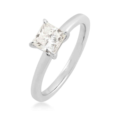 Adamante 1 ct. tw. Lab-Grown Princess Cut Diamond Classic Solitaire Engagement Ring in 14K White Gold front view