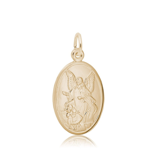 Guardian Angel Oval Disc Charm in 14K Yellow Gold