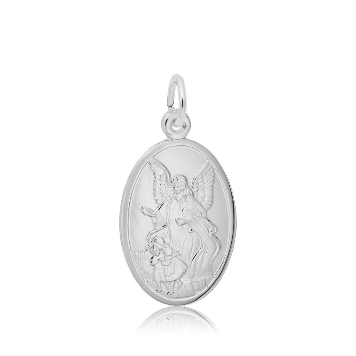 Guardian Angel Oval Disc Charm in Sterling Silver