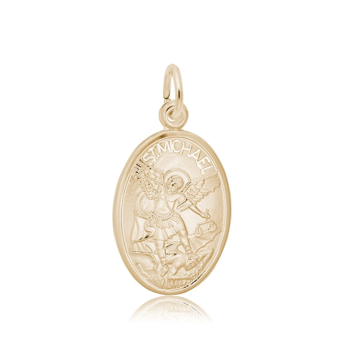 St. Michael Oval Disc Charm in 14K Yellow Gold