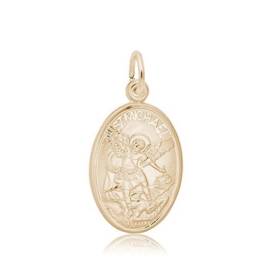 St. Michael Oval Disc Charm in 14K Yellow Gold