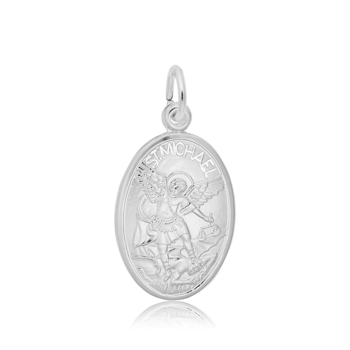 St. Michael Oval Disc Charm in Sterling Silver