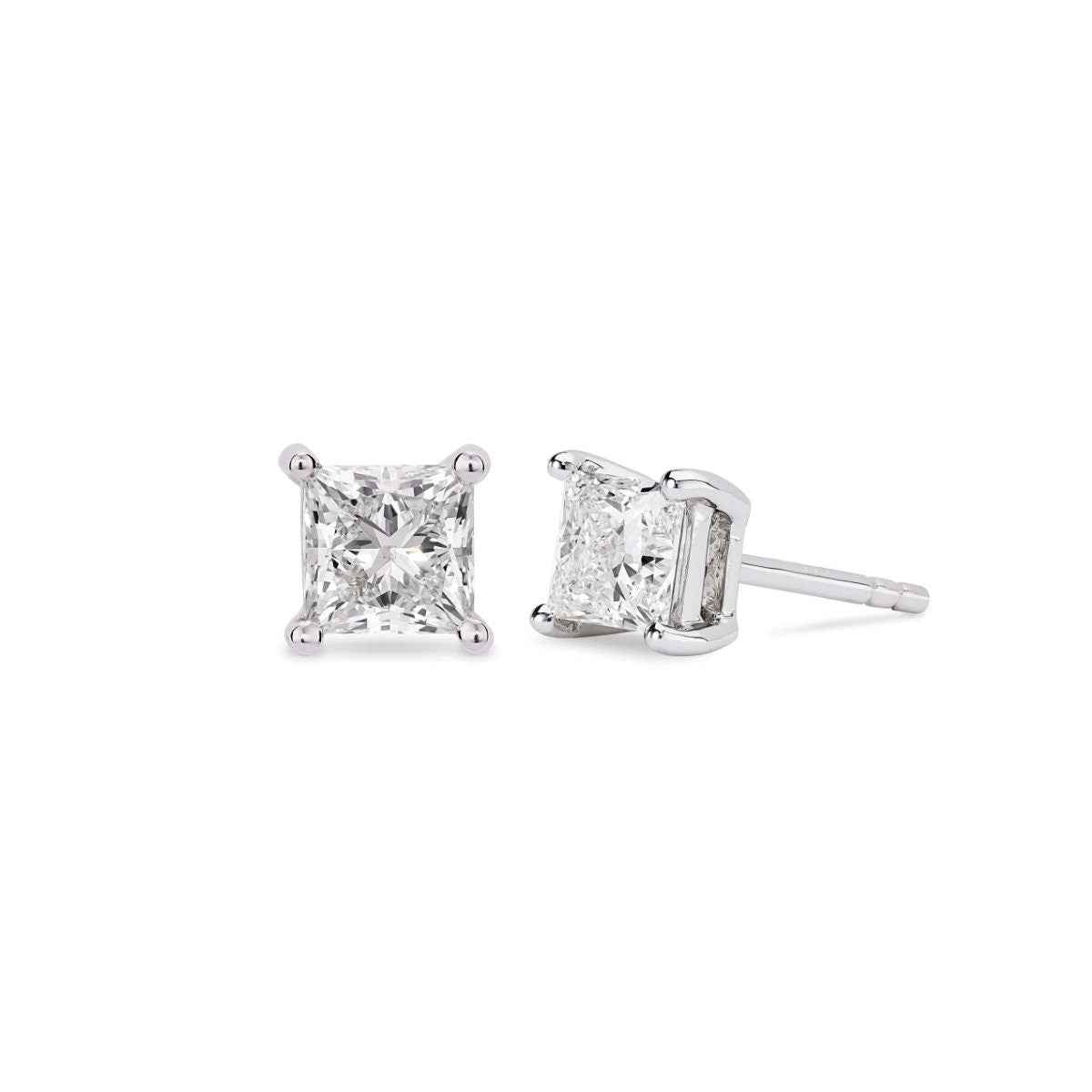 Lightbox 1 ct. tw. Lab-Grown Princess Cut Diamond Solitaire Earrings in 14K White Gold