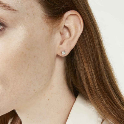 Lightbox 1 ct. tw. Lab-Grown Princess Cut Diamond Solitaire Earrings in 14K White Gold front view