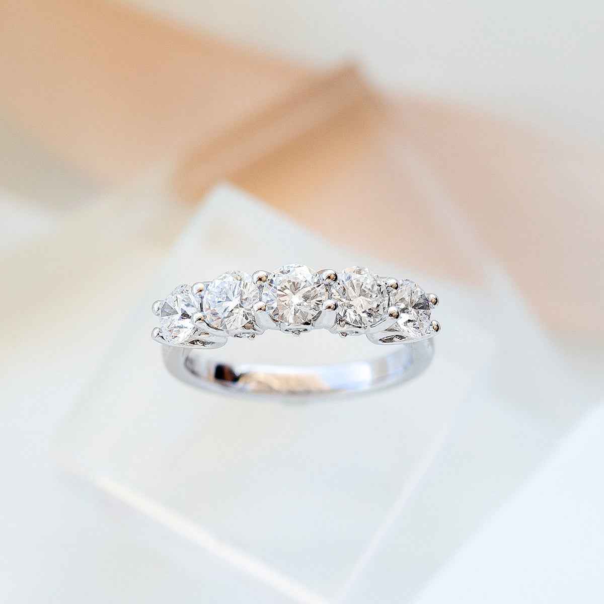 Adamante 2 ct. tw. Lab-Grown Diamond 5-Stone Anniversary Ring in 14K White Gold close-up detail