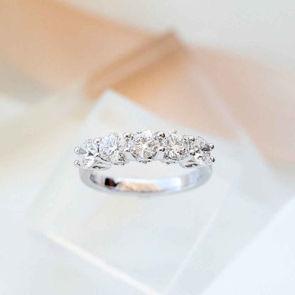 Adamante 2 ct. tw. Lab-Grown Diamond 5-Stone Anniversary Ring in 14K White Gold close-up detail