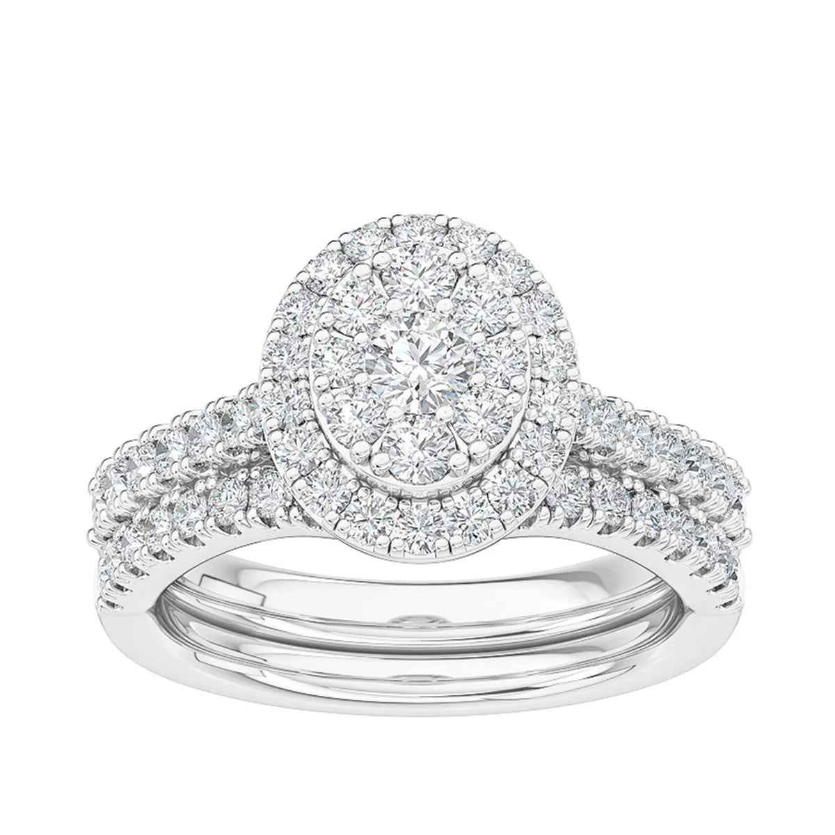 Adamante 1 ct. tw. Lab-Grown Diamond Oval Cluster Halo Wedding Set in 10K White Gold