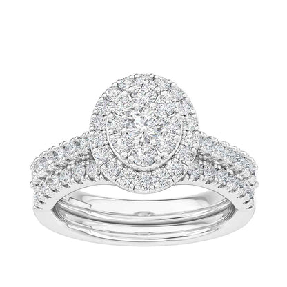 Adamante 1 ct. tw. Lab-Grown Diamond Oval Cluster Halo Wedding Set in 10K White Gold