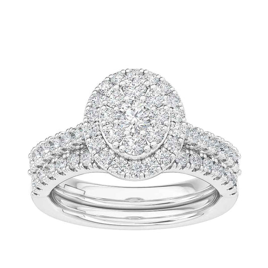 Adamante 1 ct. tw. Lab-Grown Diamond Oval Cluster Halo Wedding Set in 10K White Gold