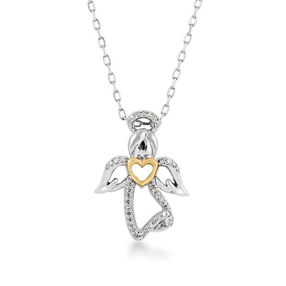 Infinite Love Diamond Accent Angel Pendant in Sterling Silver and 10K Yellow Gold