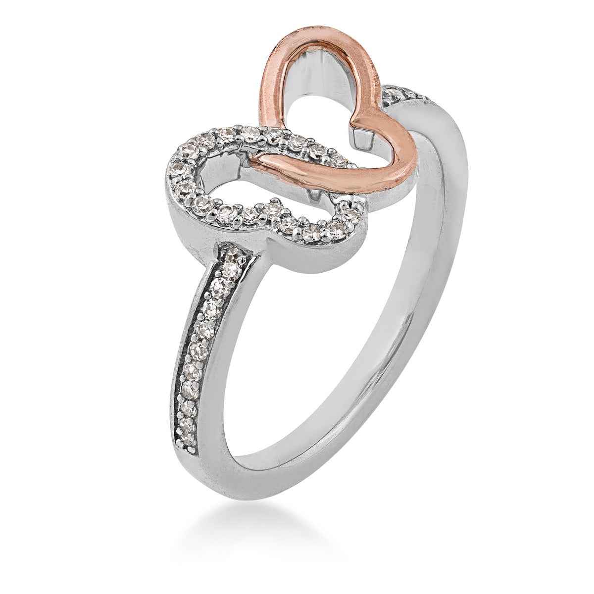 Infinite Love 1/6 ct. tw. Diamond Butterfly Ring in Sterling Silver and 10K Pink Gold front view