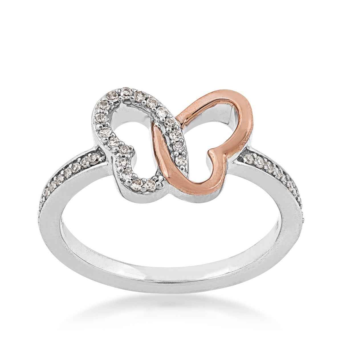 Infinite Love 1/6 ct. tw. Diamond Butterfly Ring in Sterling Silver and 10K Pink Gold