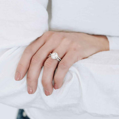 Adamante 2 ct. tw. Lab-Grown Oval Diamond Halo Twist Wedding Set 14K White Gold side profile