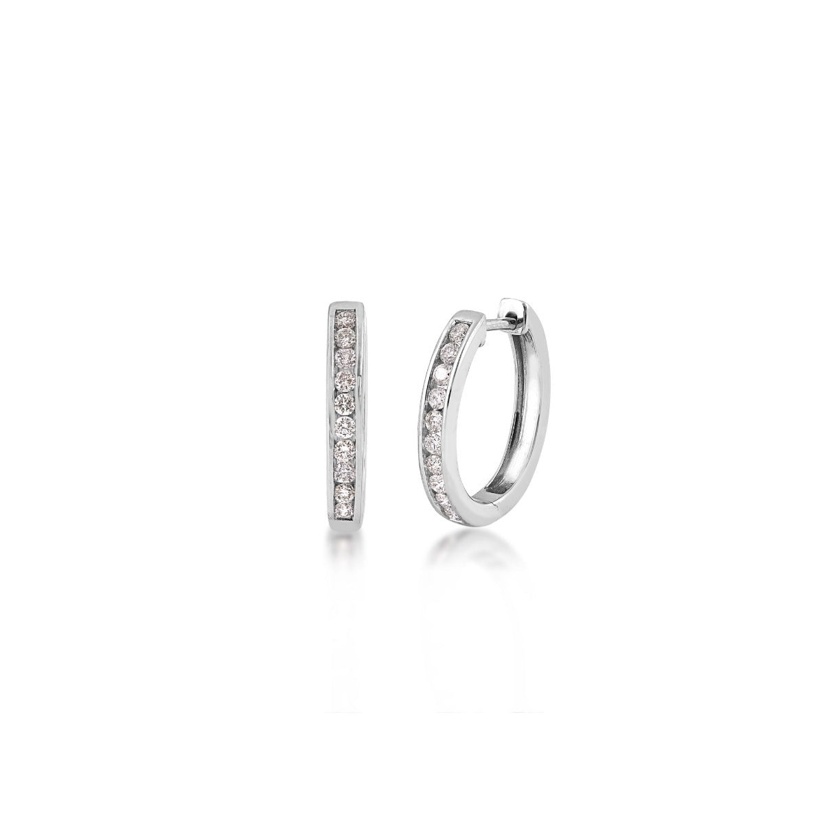 1/2 ct. tw. Diamond Channel Set Hoop Earrings in 10K White Gold
