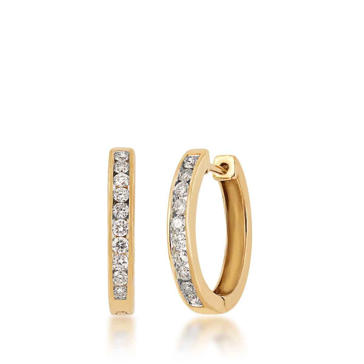 1/2 ct. tw. Diamond Channel Set Hoop Earrings in 10K Yellow Gold