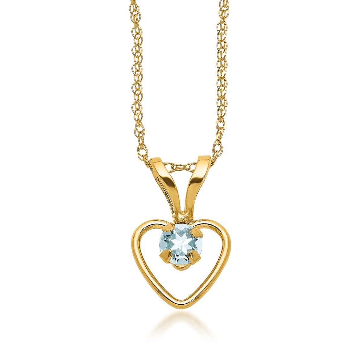 Children's Aquamarine March Birthstone Heart Pendant in 14K Yellow Gold