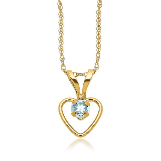 Children's Aquamarine March Birthstone Heart Pendant in 14K Yellow Gold