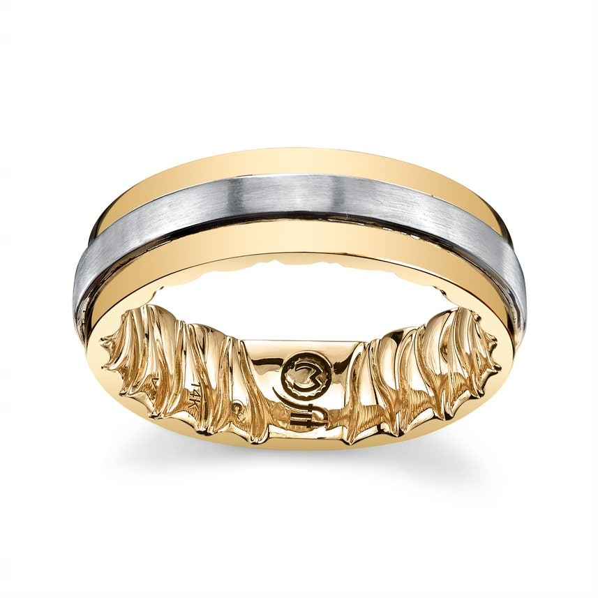 MFIT Men's Satin Center Wedding Band in 10k White and Yellow Gold