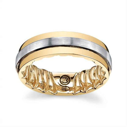 MFIT Men's Satin Center Wedding Band in 10k White and Yellow Gold