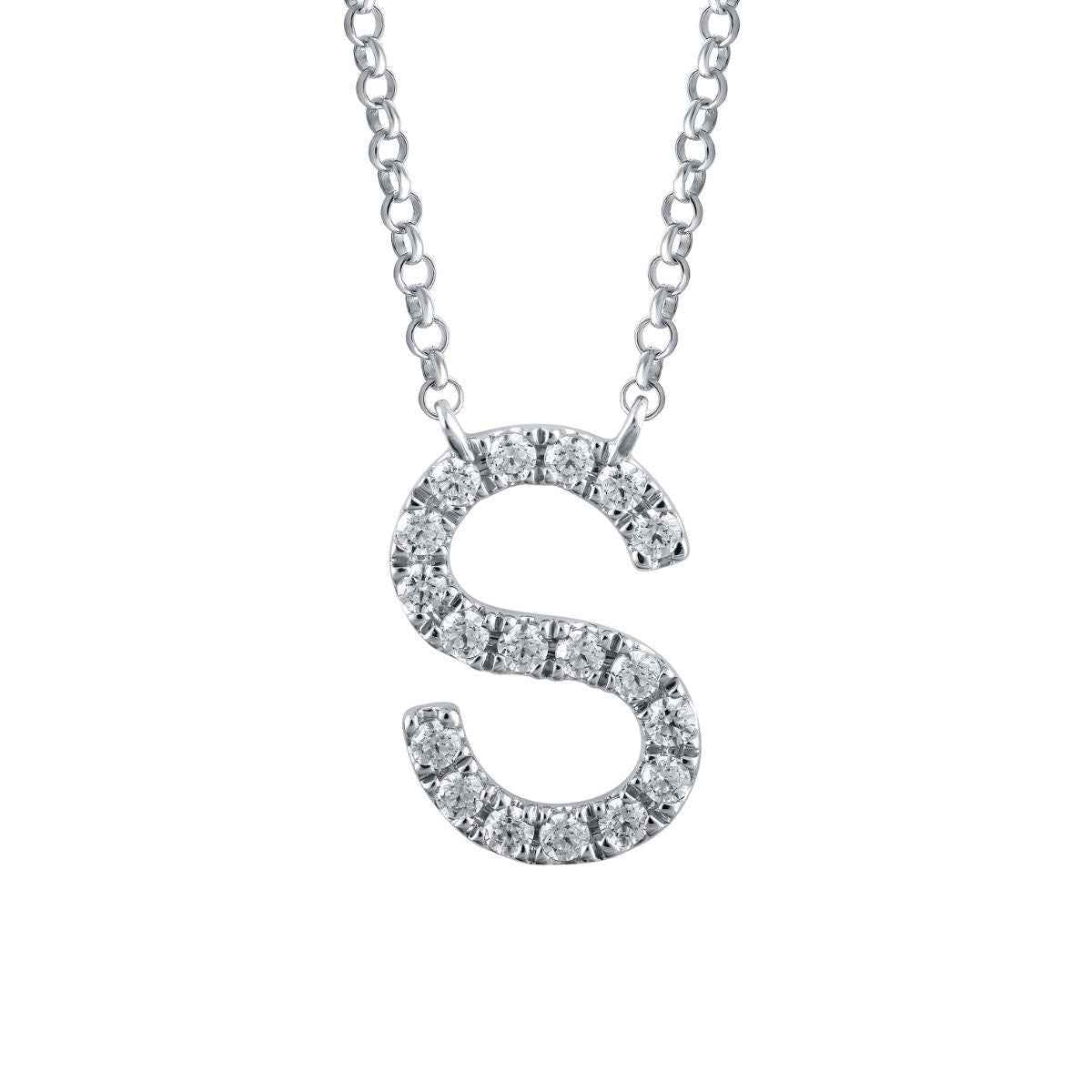 1/10 ct. tw. Diamond Letter S 10mm Pendant in 10K White Gold